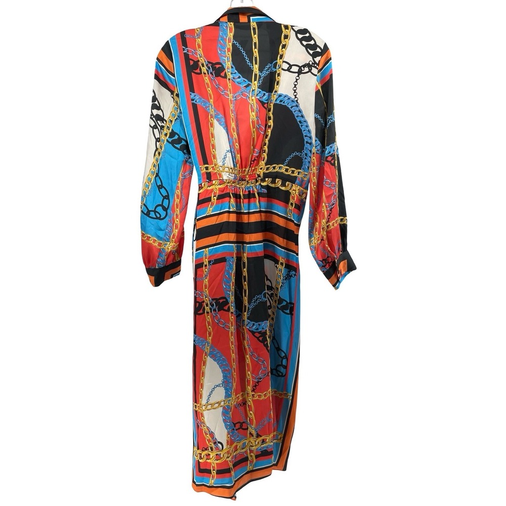 Zara Women's Dress Wrap Chain Print Multicolor Satin Small